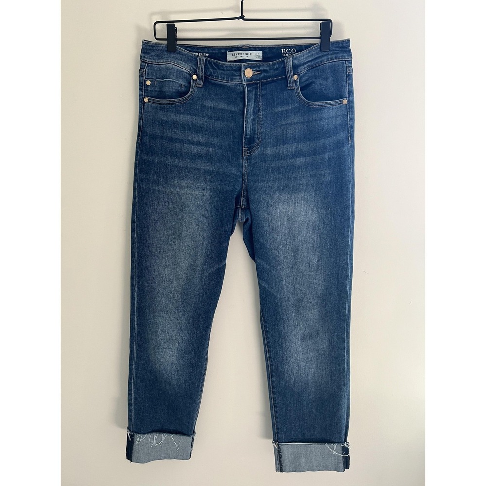 Liverpool Los Angeles Jeans Womens 12 Boyfriend Cuffed Stretch Medium Wash Denim